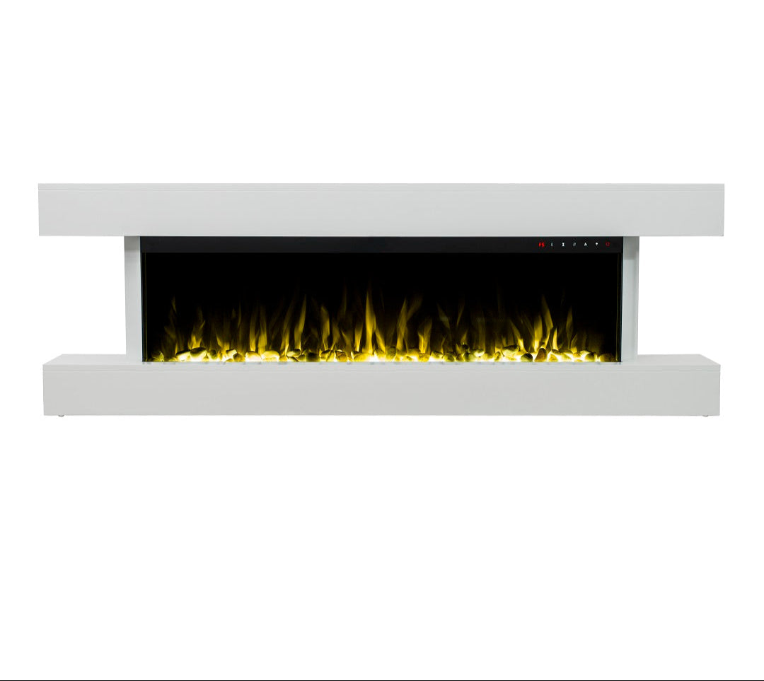 Alchemy Fireplaces 60" Wall Mounted Electric Fireplace with White MDF Mantel, Dual Heat & LED Flame Colours