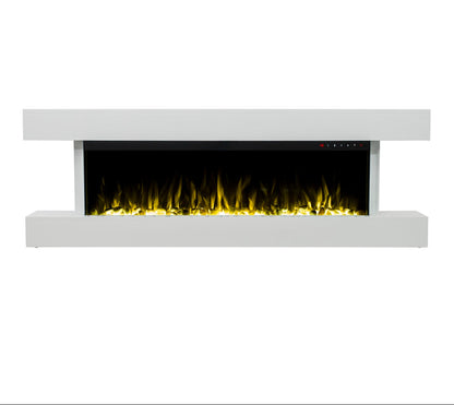 Alchemy Fireplaces 60" Wall Mounted Electric Fireplace with White MDF Mantel, Dual Heat & LED Flame Colours
