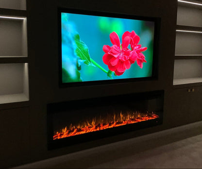 Alchemy Fireplaces 72" Wall Electric Fireplace – Black Glass, Remote Control, Log & Crystal Effects