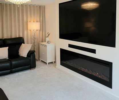 Alchemy Fireplaces 72" Wall Electric Fireplace – Black Glass, Remote Control, Log & Crystal Effects