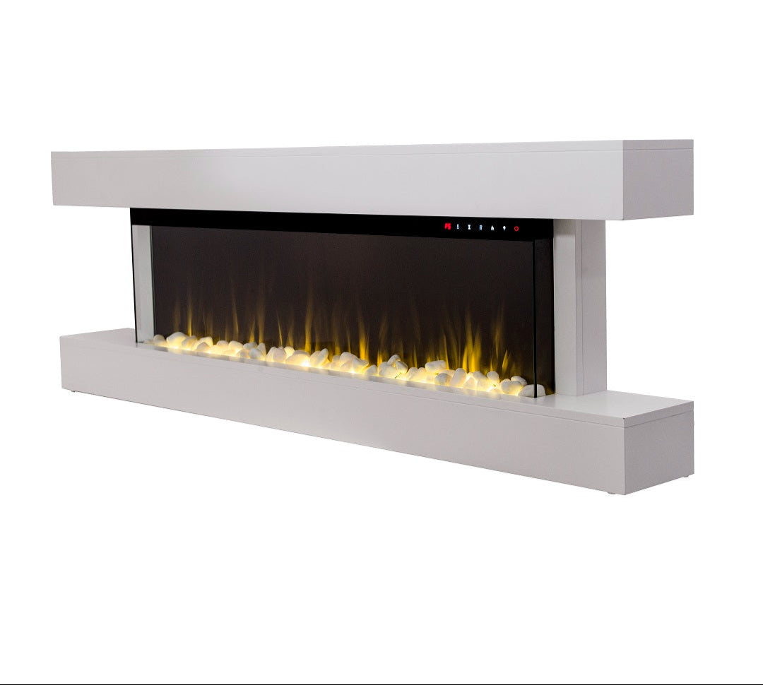 Alchemy Fireplaces 60" Wall Mounted Electric Fireplace with White MDF Mantel, Dual Heat & LED Flame Colours