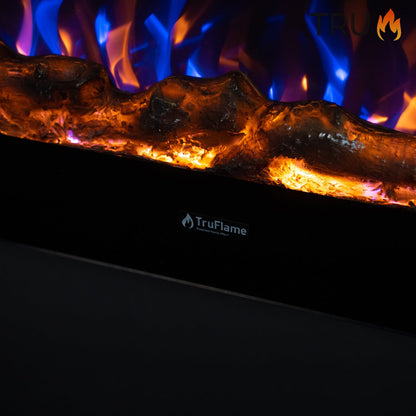 Alchemy Fireplaces 72" Wall Electric Fireplace – Black Glass, Remote Control, Log & Crystal Effects