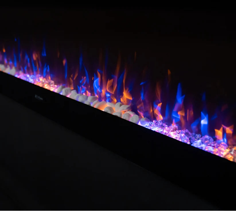 Alchemy Fireplaces 72" Wall Electric Fireplace – Black Glass, Remote Control, Log & Crystal Effects