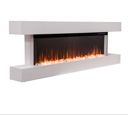 Alchemy Fireplaces 60" Wall Mounted Electric Fireplace with White MDF Mantel, Dual Heat & LED Flame Colours