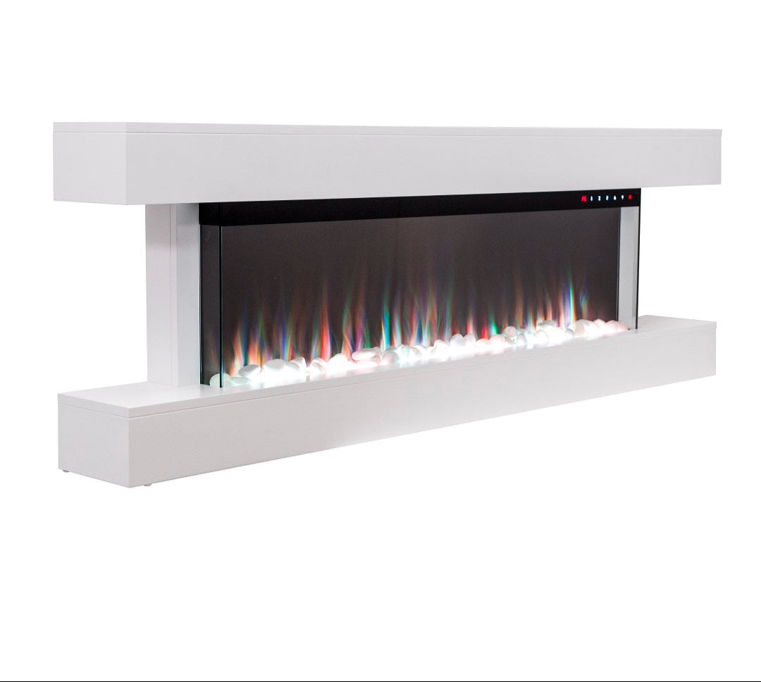 Alchemy Fireplaces 60" Wall Mounted Electric Fireplace with White MDF Mantel, Dual Heat & LED Flame Colours