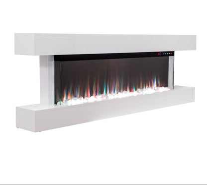 Alchemy Fireplaces 60" Wall Mounted Electric Fireplace with White MDF Mantel, Dual Heat & LED Flame Colours