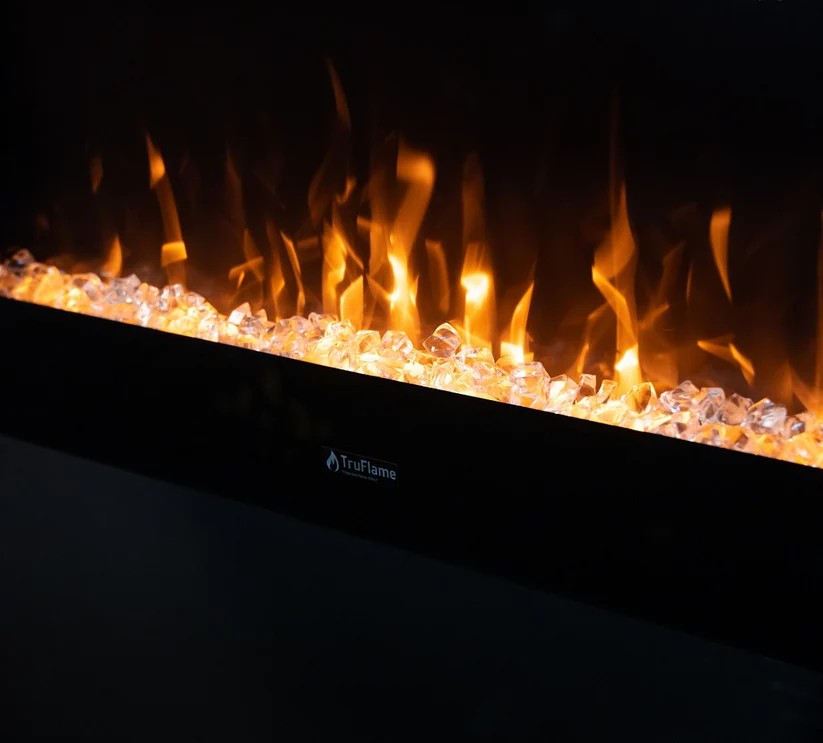 Alchemy Fireplaces 36” Wall Mounted Electric Fireplace – Black Glass, LED Flame, Remote & Timer