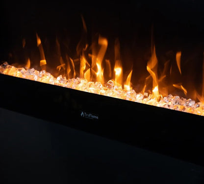 Alchemy Fireplaces 36” Wall Mounted Electric Fireplace – Black Glass, LED Flame, Remote & Timer