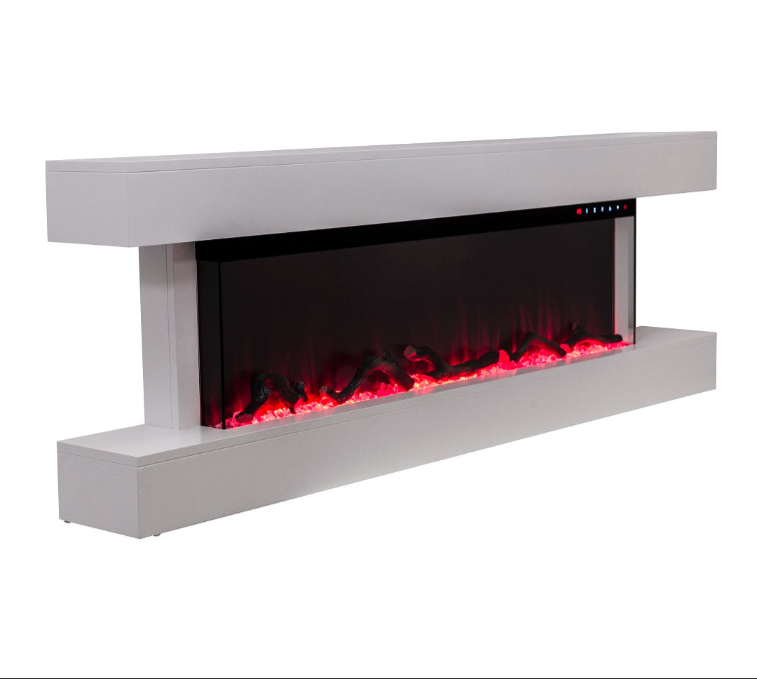 Alchemy Fireplaces 60" Wall Mounted Electric Fireplace with White MDF Mantel, Dual Heat & LED Flame Colours