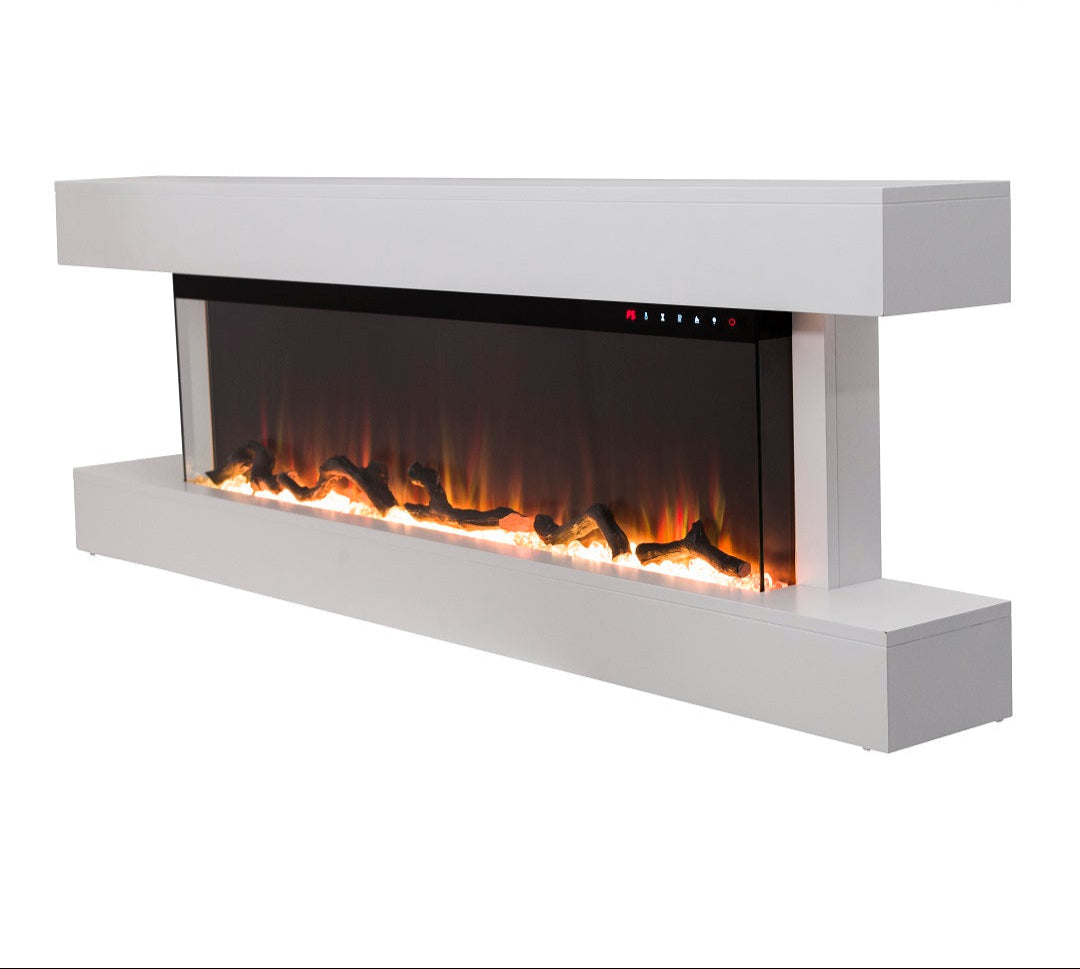Alchemy Fireplaces 60" Wall Mounted Electric Fireplace with White MDF Mantel, Dual Heat & LED Flame Colours