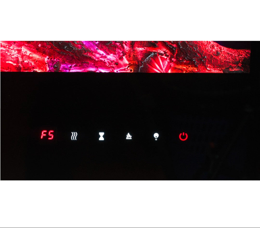 Alchemy Fireplaces 36” Wall Mounted Electric Fireplace – Black Glass, LED Flame, Remote & Timer