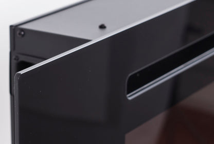 Alchemy Fireplaces 72" Wall Electric Fireplace – Black Glass, Remote Control, Log & Crystal Effects