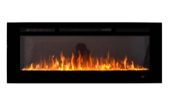 Alchemy Fireplaces 50” Wall Mounted Electric Fireplace with Black Glass, Dual Heat Settings & LED Flame Effects