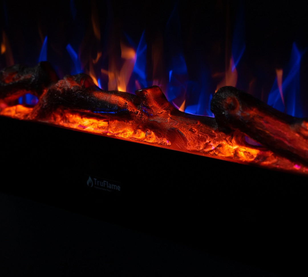 Alchemy Fireplaces 36” Wall Mounted Electric Fireplace – Black Glass, LED Flame, Remote & Timer