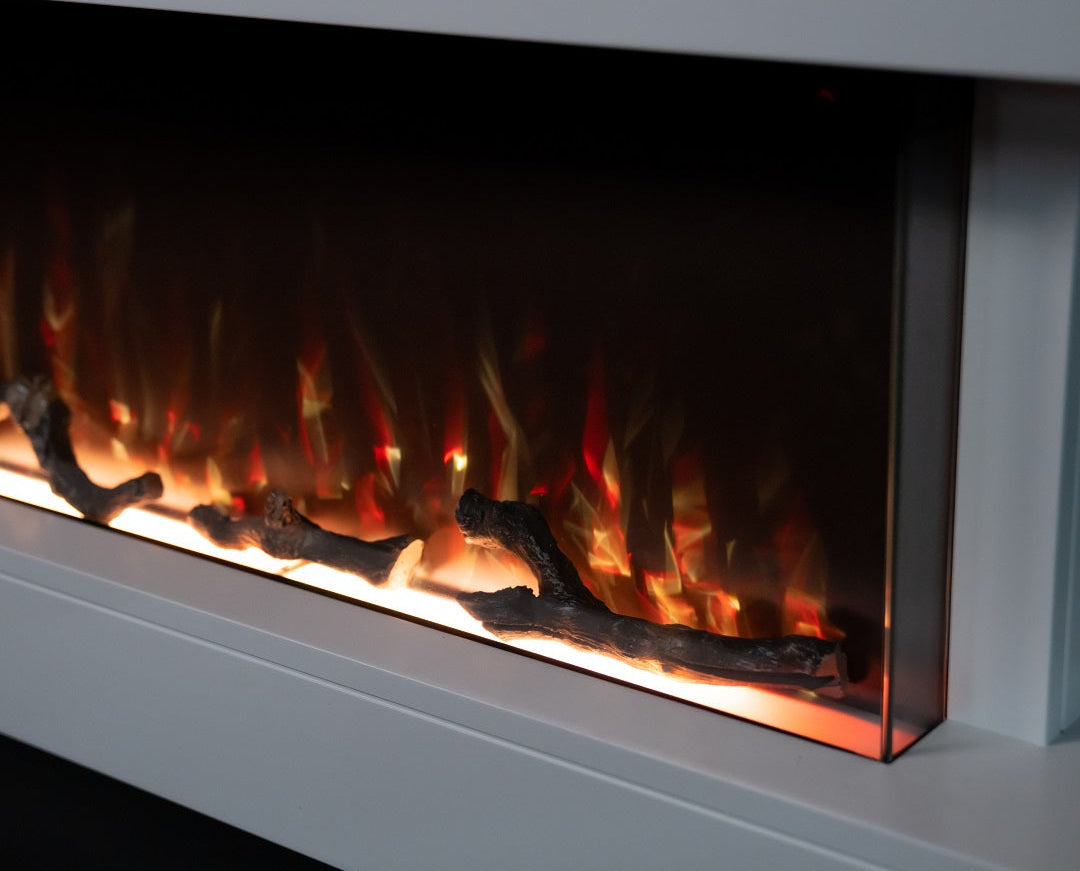 Alchemy Fireplaces 60" Wall Mounted Electric Fireplace with White MDF Mantel, Dual Heat & LED Flame Colours