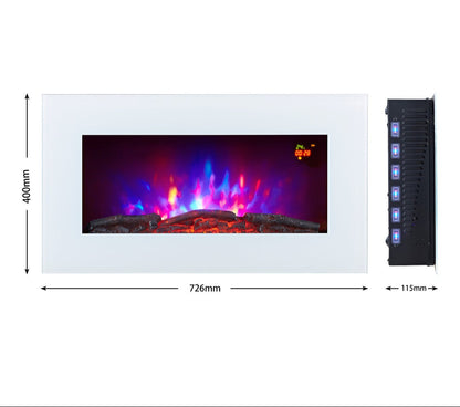 Alchemy Fireplaces 28.5" Wall Mounted Electric Fireplace – White Glass, 7 LED Flame Colours, Pebble & Log, Remote & Thermostat