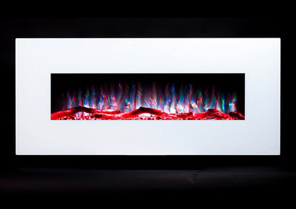 Alchemy Fireplaces 50” Wall Mounted Electric Fireplace with White Glass, 10 LED Flame Colours & Ambient Side Lights