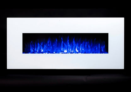 Alchemy Fireplaces 50” Wall Mounted Electric Fireplace with White Glass, 10 LED Flame Colours & Ambient Side Lights