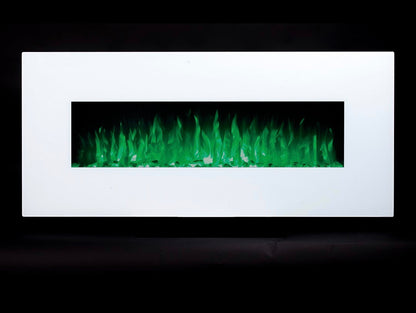 Alchemy Fireplaces 50” Wall Mounted Electric Fireplace with White Glass, 10 LED Flame Colours & Ambient Side Lights