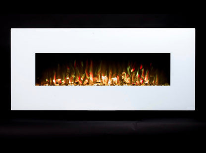 Alchemy Fireplaces 50” Wall Mounted Electric Fireplace with White Glass, 10 LED Flame Colours & Ambient Side Lights