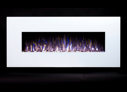 Alchemy Fireplaces 50” Wall Mounted Electric Fireplace with White Glass, 10 LED Flame Colours & Ambient Side Lights