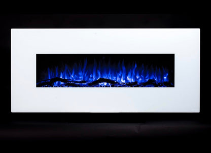 Alchemy Fireplaces 50” Wall Mounted Electric Fireplace with White Glass, 10 LED Flame Colours & Ambient Side Lights