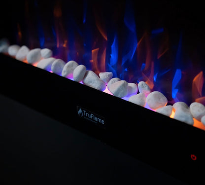 Alchemy Fireplaces 26” Wall Mounted Electric Fireplace – Black Glass, Remote Control, 3 Flame Colours, Logs & Crystals