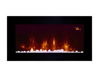 Alchemy Fireplaces 36" Wall Mounted Electric Fireplace – Black Glass, 7 Flame Colours, Remote, Thermostat & Timer