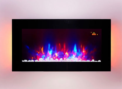 Alchemy Fireplaces 36" Wall Mounted Electric Fireplace – Black Glass, 7 Flame Colours, Remote, Thermostat & Timer