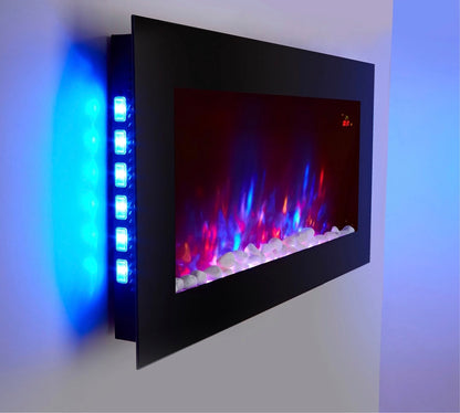 Alchemy Fireplaces 36" Wall Mounted Electric Fireplace – Black Glass, 7 Flame Colours, Remote, Thermostat & Timer