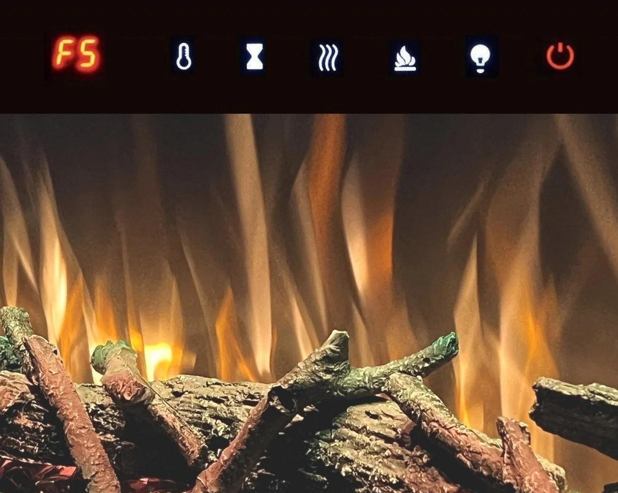 Alchemy Fireplaces 40" Wall Mounted Electric Fireplace – Black Glass, WiFi, Remote, 6 Flame Colours, 3-Sided Design