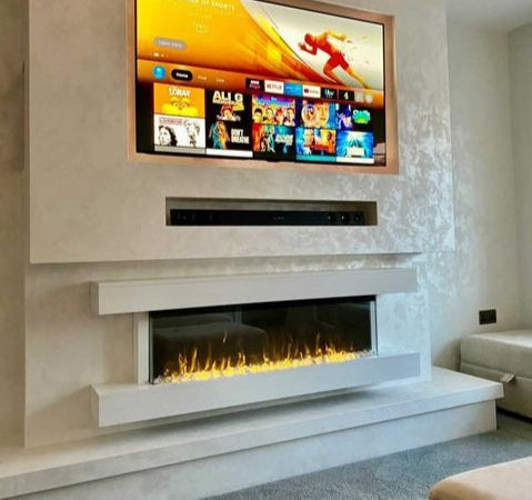 Alchemy Fireplaces 60" Wall Mounted Electric Fireplace with White MDF Mantel, Dual Heat & LED Flame Colours