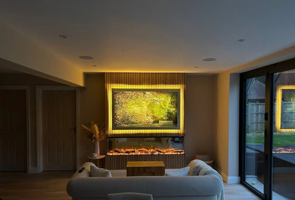 Alchemy Fireplaces 80" Wall Mounted Electric Fireplace – Black Glass, WiFi, Remote, 6 Flame Colours, 3-Sided Design