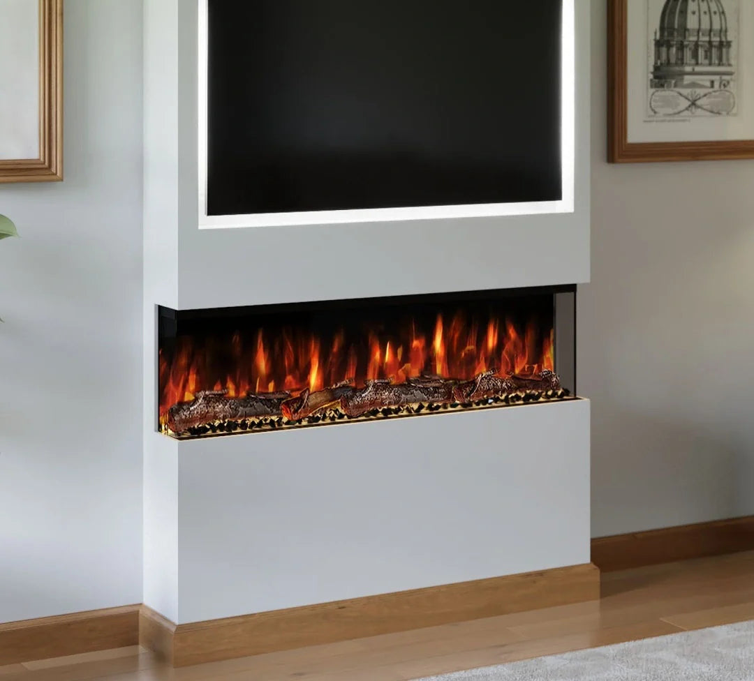 Alchemy Fireplaces 72” Black Glass Electric Fireplace - WiFi & Remote control, Dual Heat Settings, Modern Multi-Sided Wall Mount